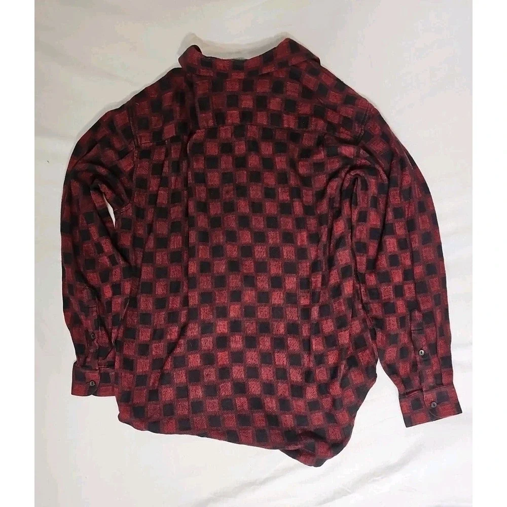 VTG Levi's Sutter Creek Portugal Red Black Checkered Flannel Shirt L‎ EUC